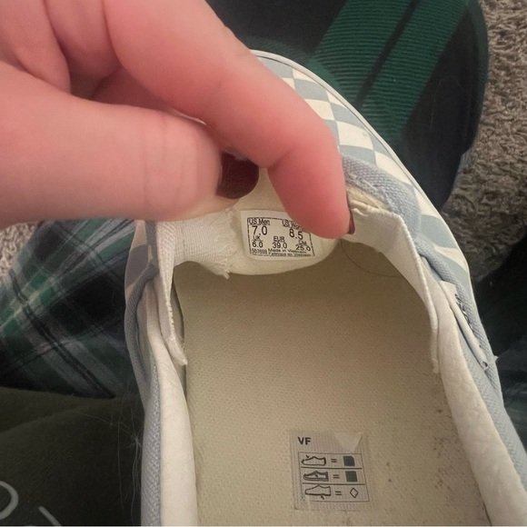 {Vans} Classic Slip-On Baby Blue Checkered Shoes - Picture 9 of 10